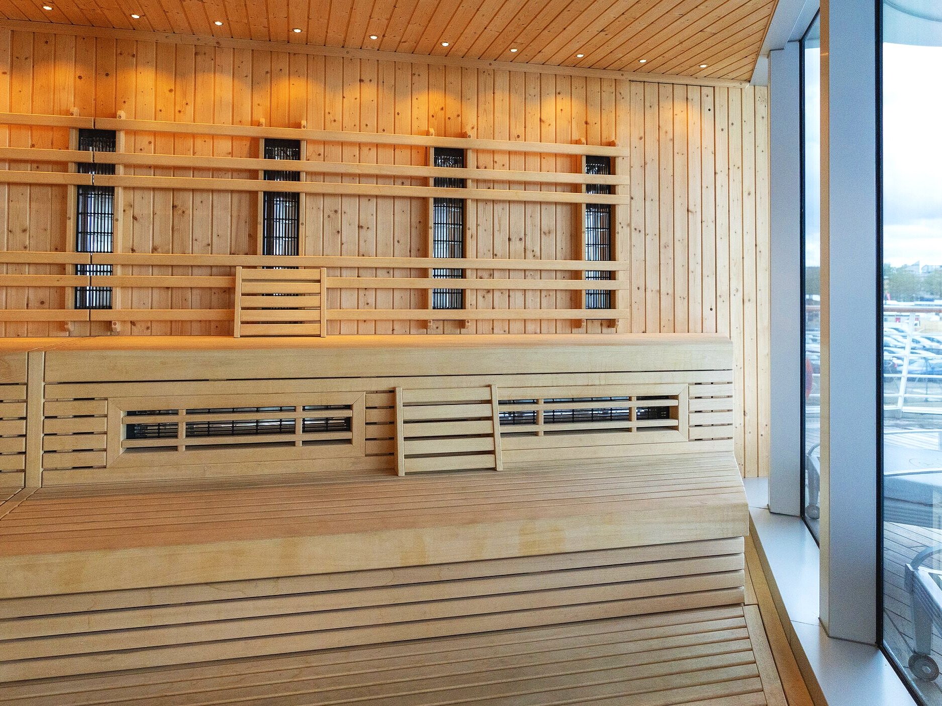  Large saunas with floor to ceiling windows.  