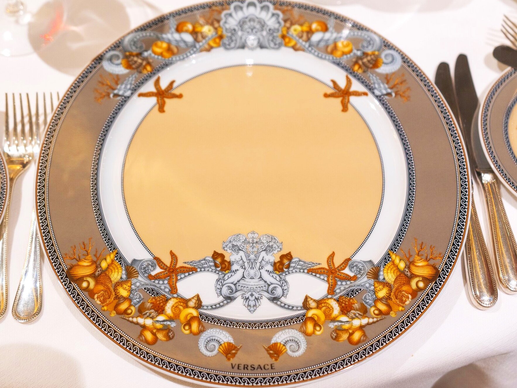  Stunning Versace charger plates, made specially for the Explorer, adorn every setting. 