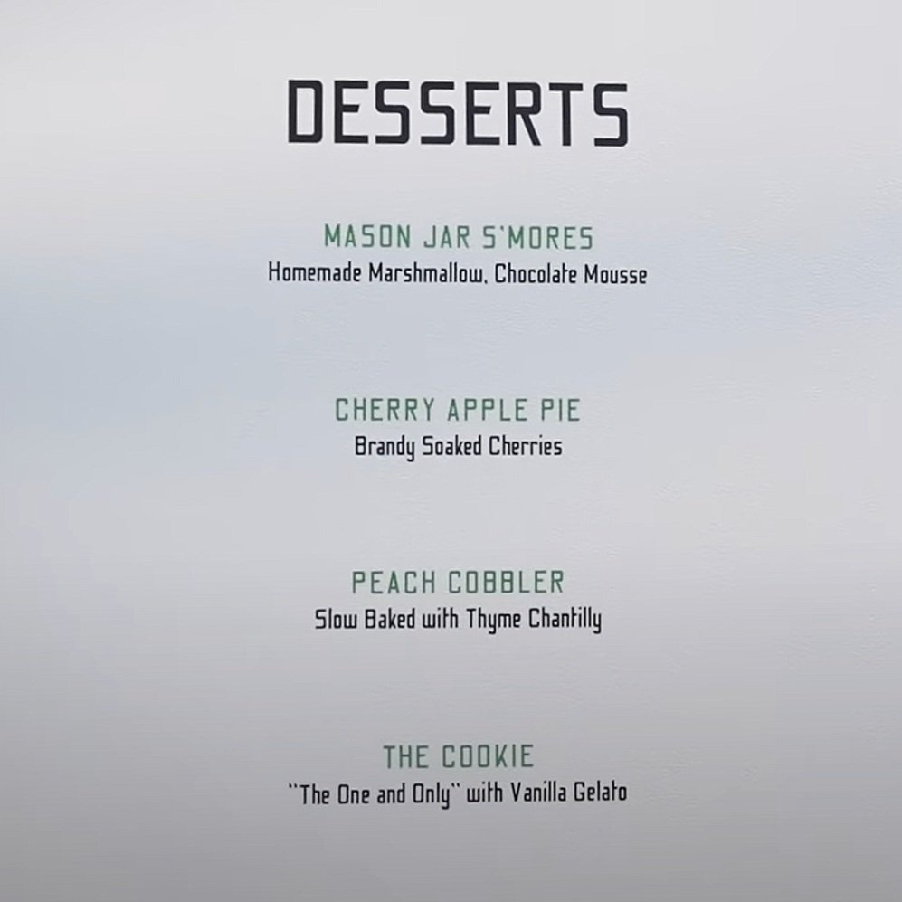  Desserts menu 