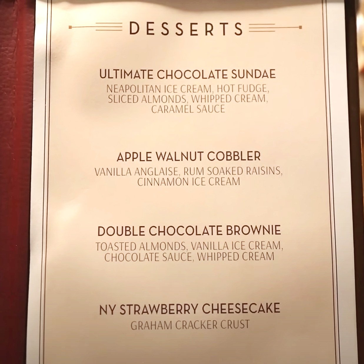  The desserts menu 