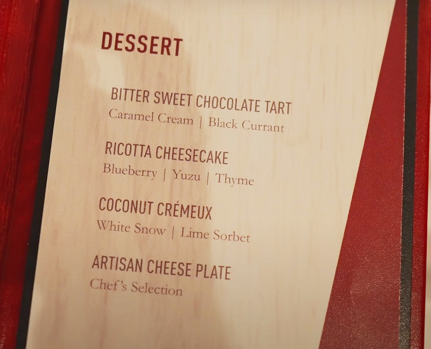  Sample dessert menu 