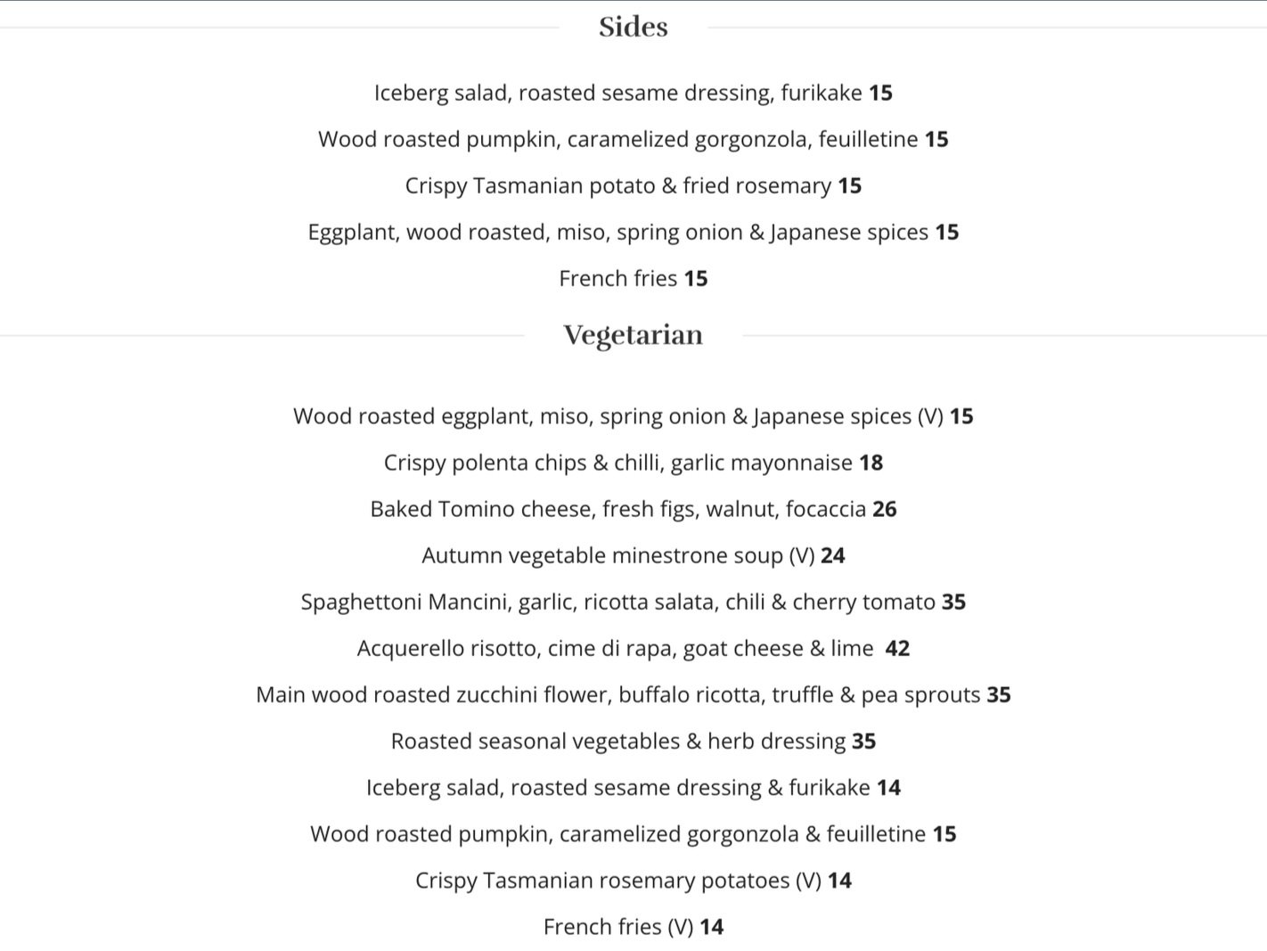  Mode lunch sides and vegetarian menu 