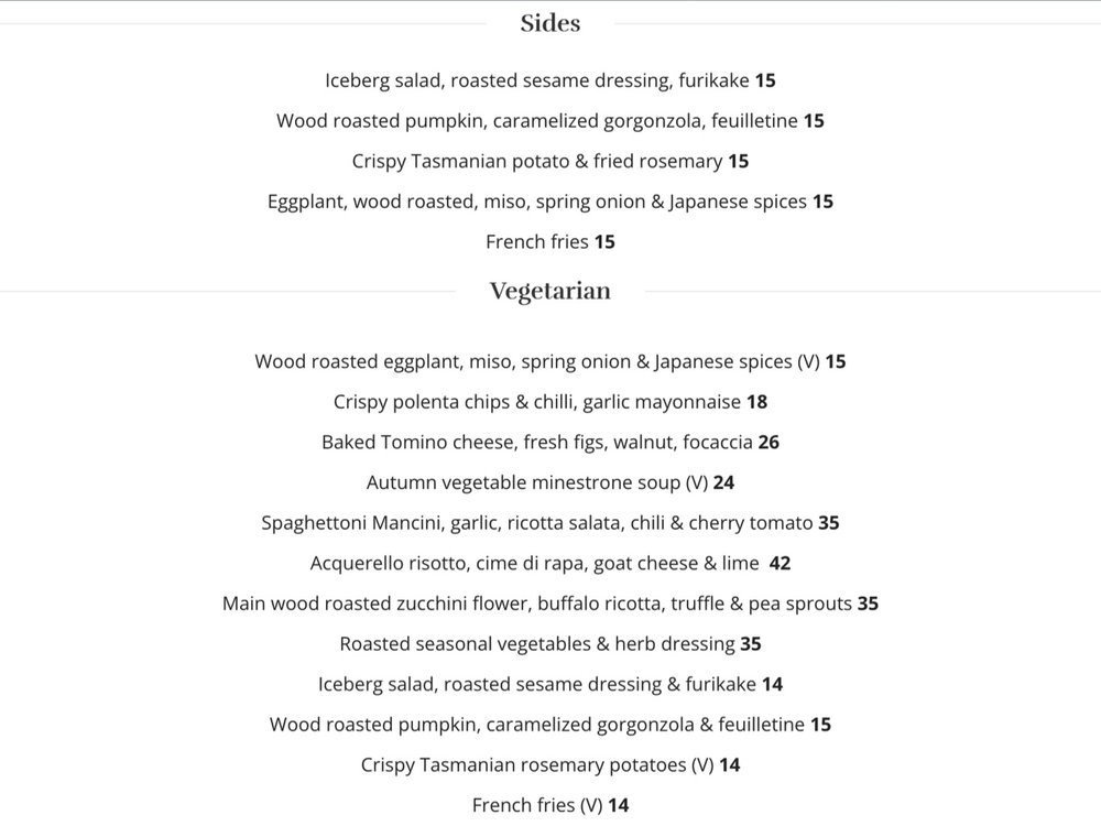  Mode lunch sides and vegetarian menu 