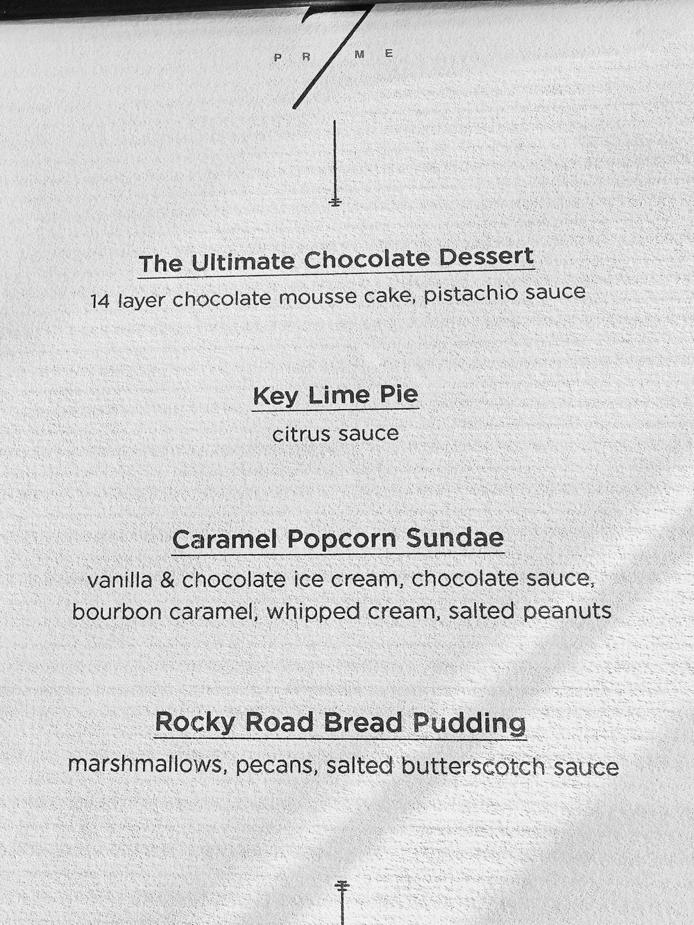 Dessert menu
