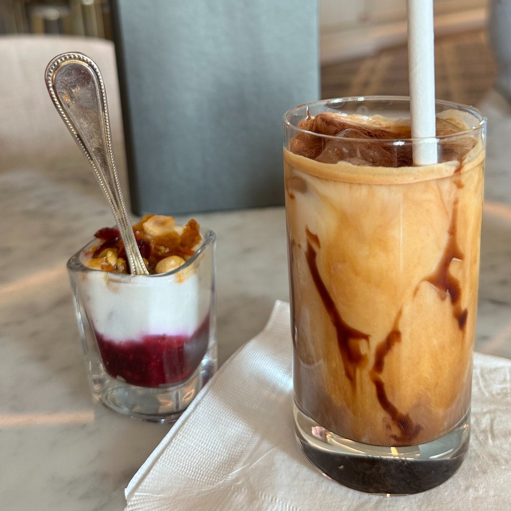 Iced mocha and a breakfast snack