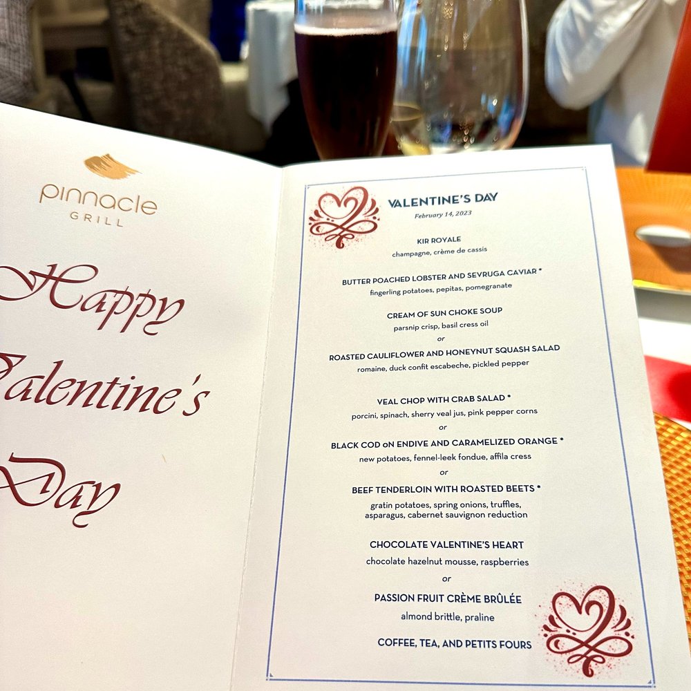 The Valentines dinner menu