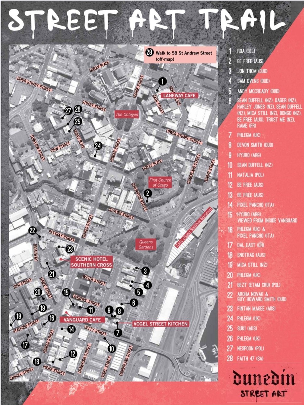 Dunedin Street Art Trail map