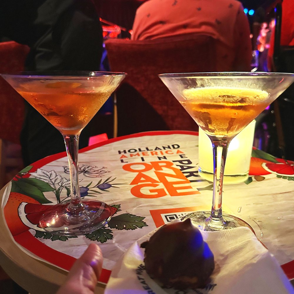 Orange cocktails and Dutch snacks