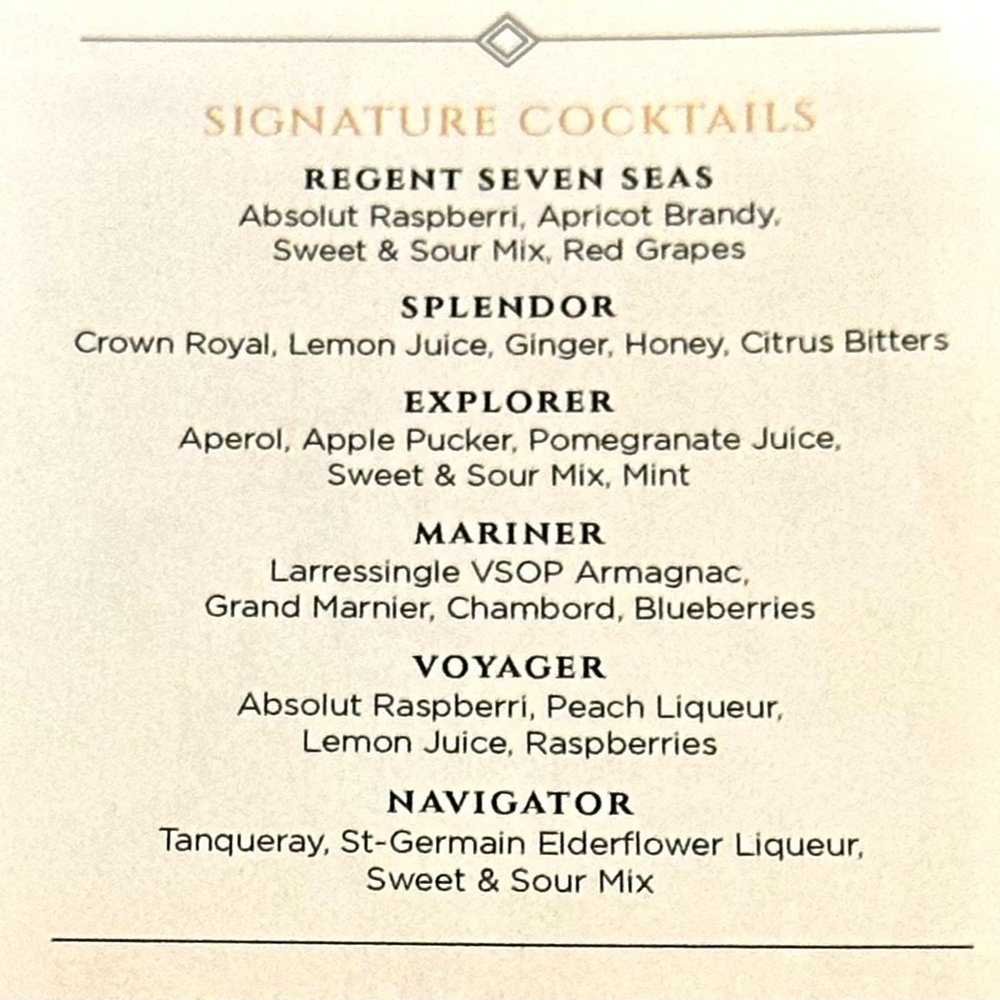 The signature cocktail menu