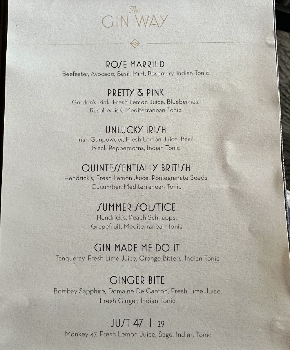 The gin menu