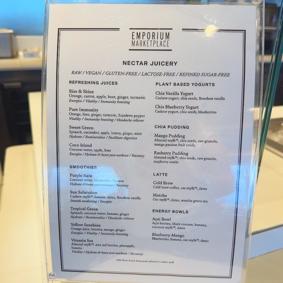 The Smoothie and Juices menu
