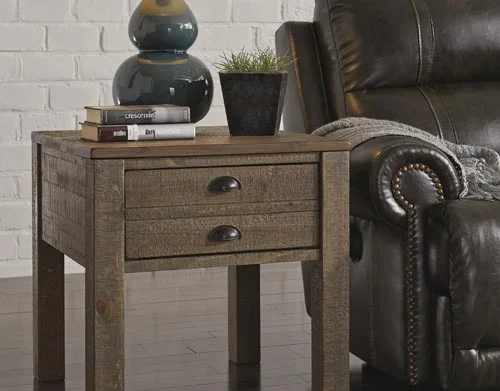 end table alongside a modern sofa 