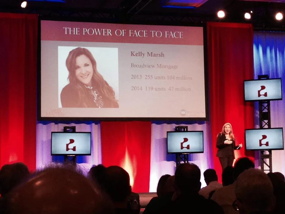 Kelly Marsh, of Broadview Mortgage, on stage at the Sales Mastery 2014 conference.