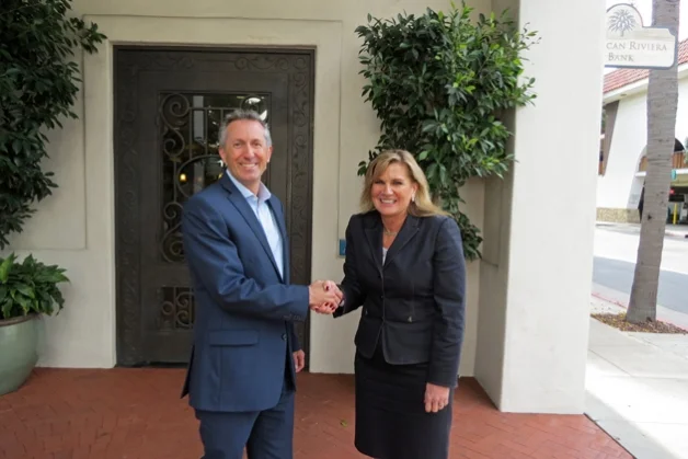 Jeff DeVine and Joanne Funari have finished consolidating their two community banks in a merger that now goes by the American Riviera Bank name. DeVine will remain CEO as Funari, former interim CEO and COO at the Bank of Santa Barbara, will stay on as COO. (Gina Potthoff / Noozhawk photo)