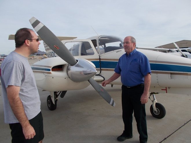 Sky: Channel Island Aviation's David Koble, right, with student. 