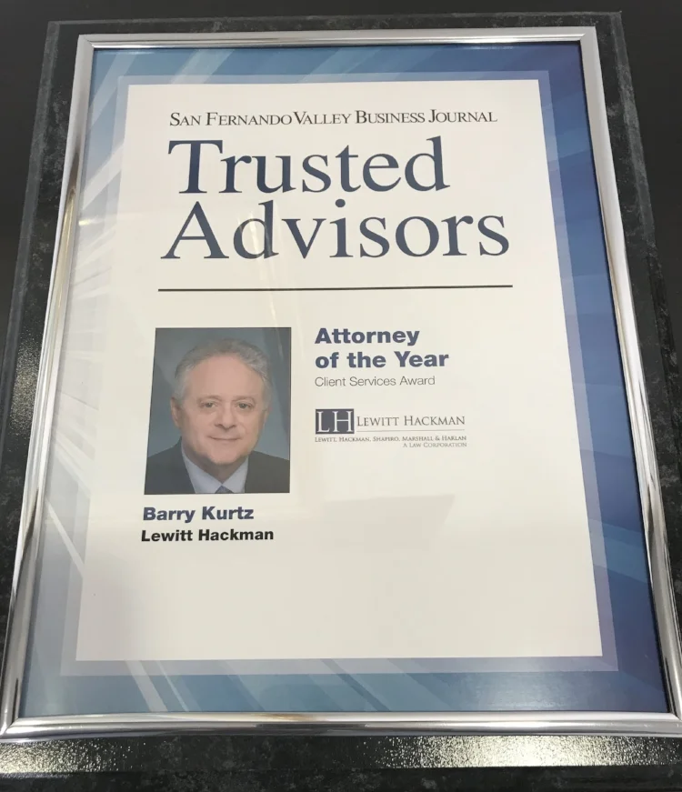 "Wow! Attorney of the Year! We are honored to have nominated franchise attorney Barry Kurtz, to the San Fernando Valley Business Journal Trusted Advisors. Go Barry!