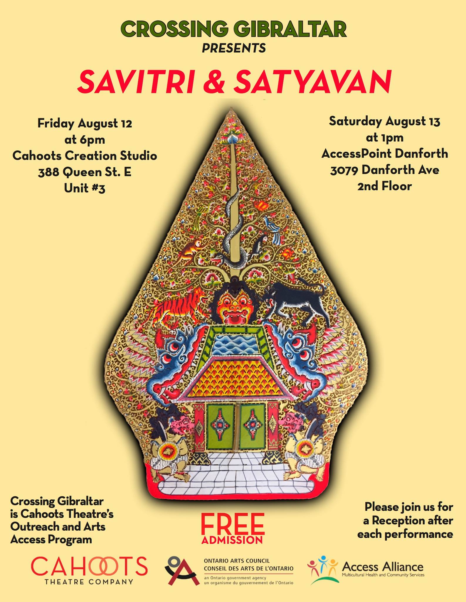 In August 2016, I co-facilitated a 10 day Theatre and Arts Intensive with Sharada Eswar. Working with youth ages 15-22 we shared storytelling techniques, performances tools, shadow puppetry and music. Guest Artists Nova Bhattacharya and Sheniz Janmohamed joined us in-studio to teach Classical Indian Bharatanatyam and Spoken Word Poetry. The program culminated in two public presentations of work that the youth created collectively.