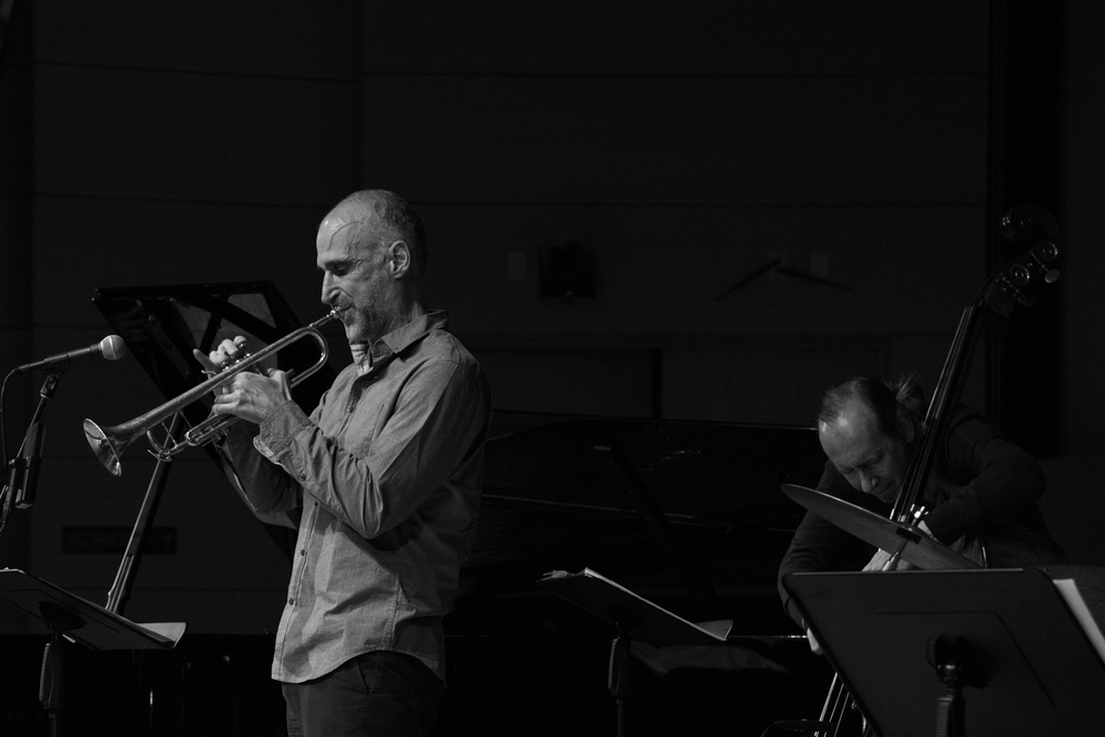 Ralph Alessi (trumpet) and Drew Gress (bass) performing at New School Tishman Auditorium - ECM Records Stage, January 16.