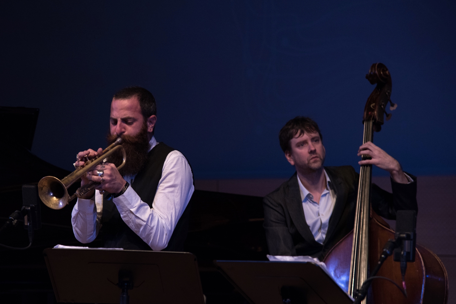 Mark Turner Quartet - Avishai Cohen - trumpet, and Joe Martin - bass, performing at New School Tishman Auditorium - ECM Records Stage on Friday night, January 15.