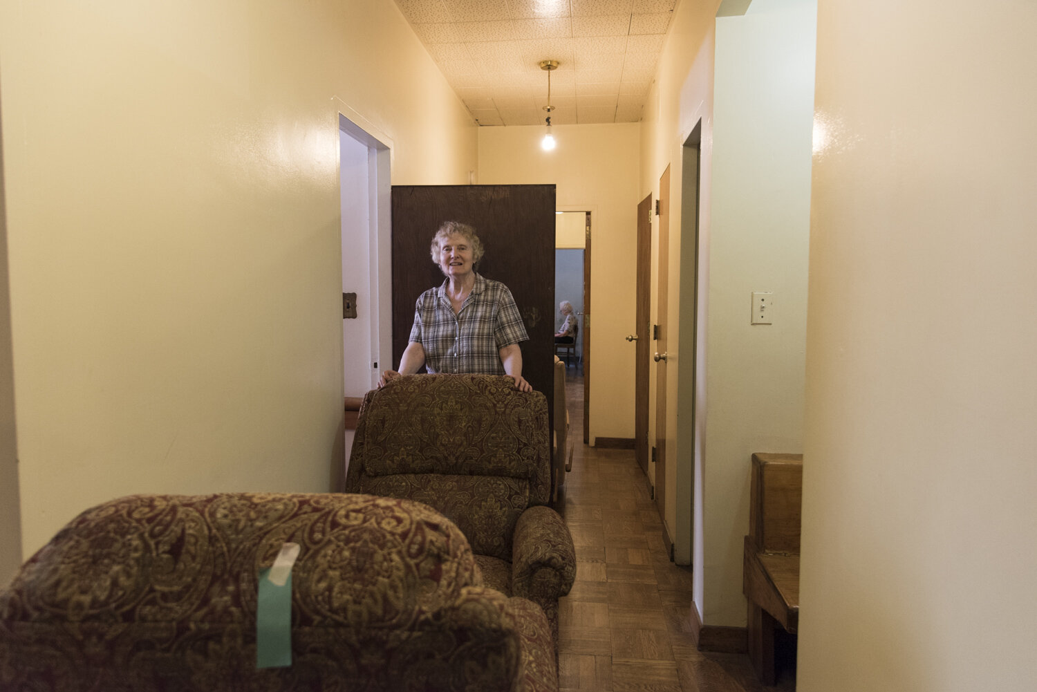  Sister Kathie organizing furniture to be donated.  St. Anthony’s Convent, Soho, NYC, May 29, 2018 