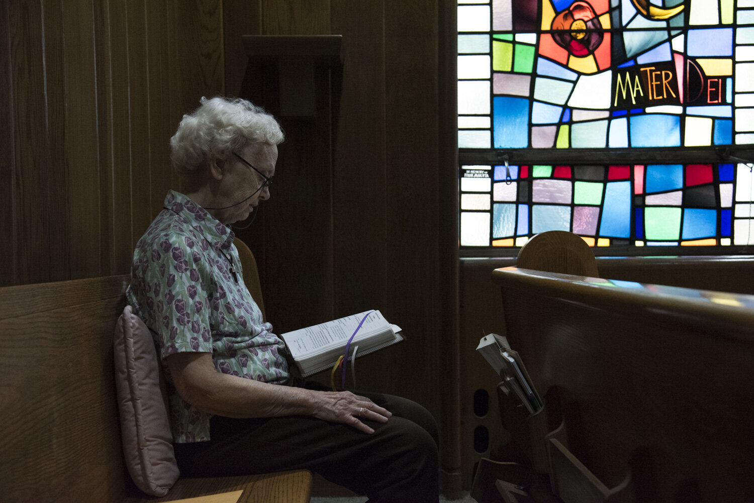  Sister Lois praying at the chapel.  St Anthony's Convent's, Soho, NYC, May 18, 2018 