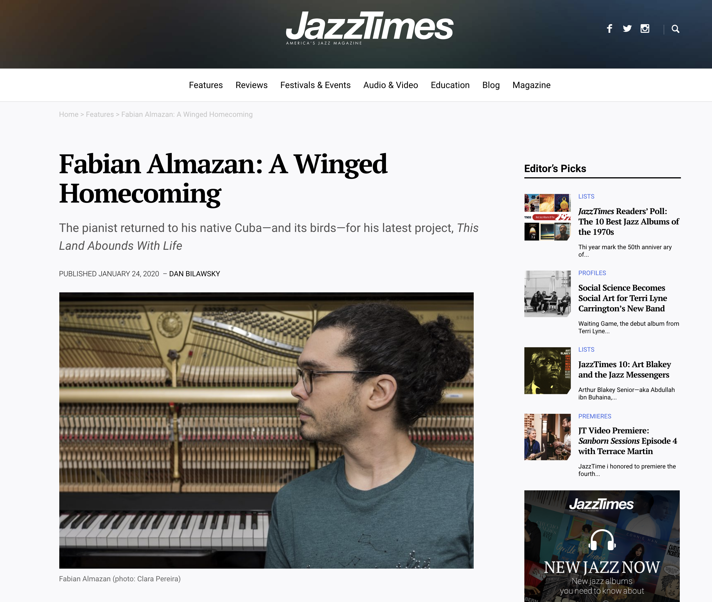 Fabian Almazan - JazzTimes, Jan 2020