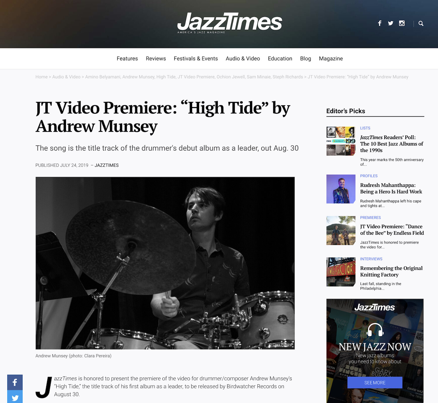 Andrew Munsey - JazzTimes, July 2019