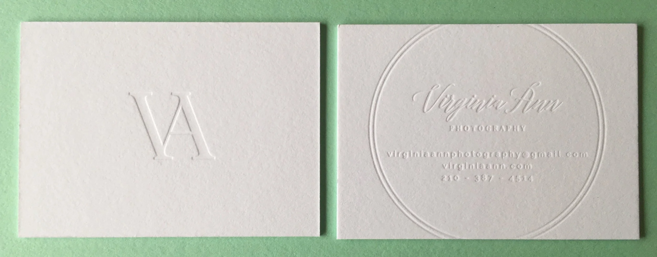 Blind deboss for Virginia Ann Photography . Design be That's Pretty Ace.