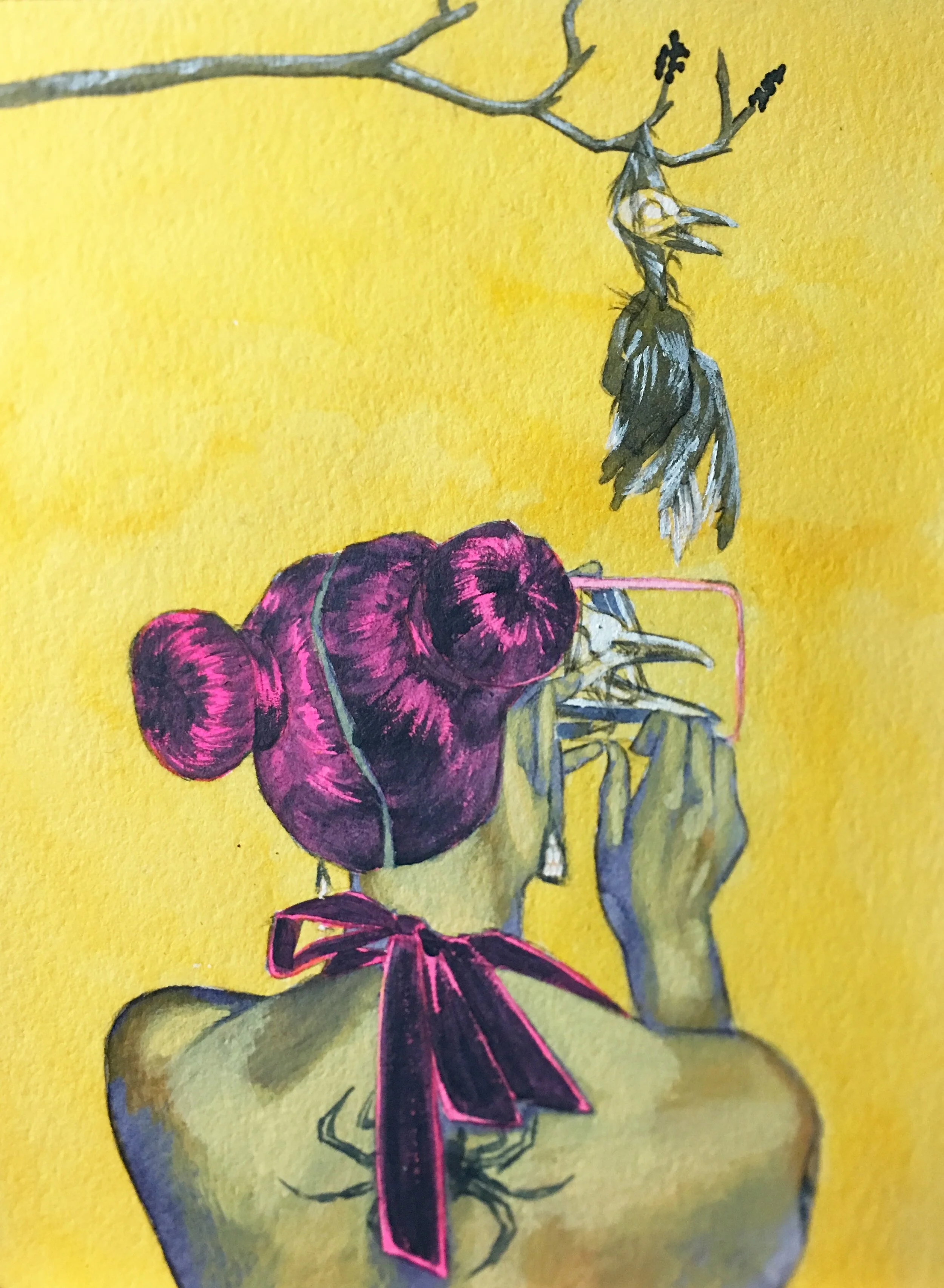 Illustration with dead bird