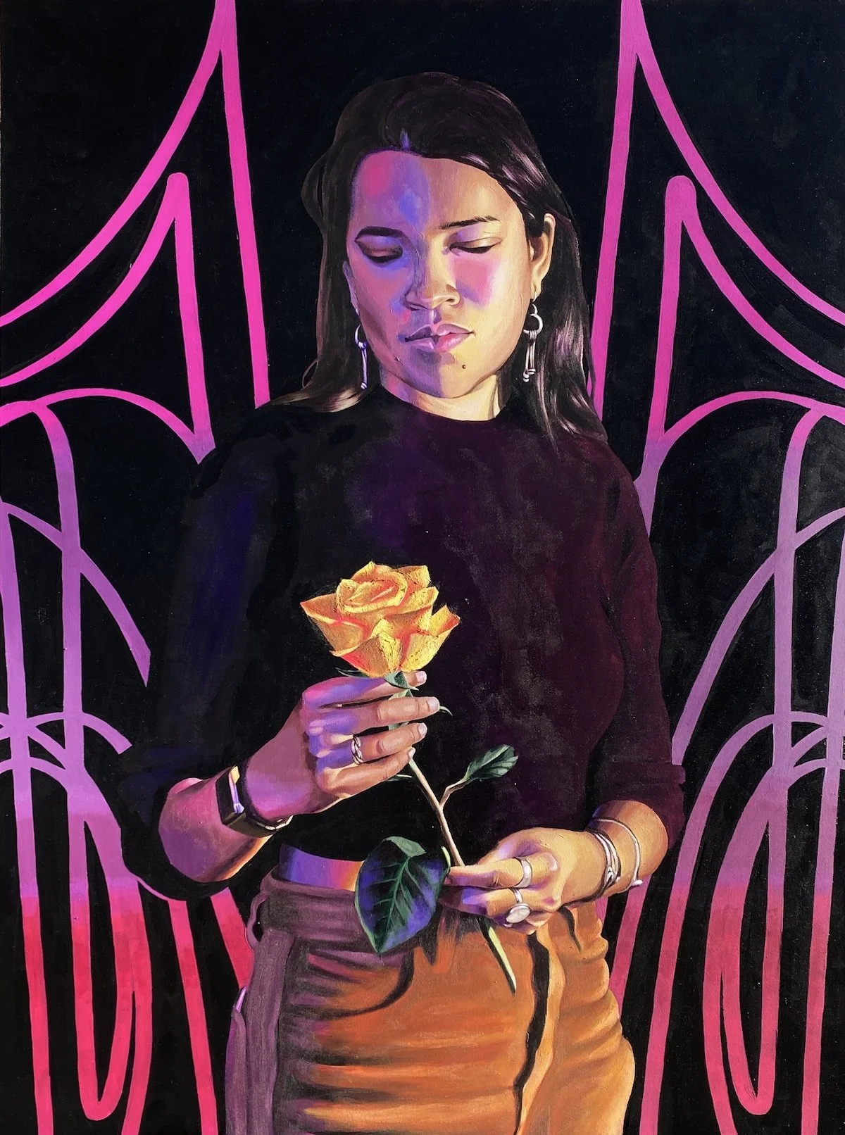 Petal Reverie, acrylic on canvas, 36x48", 2024