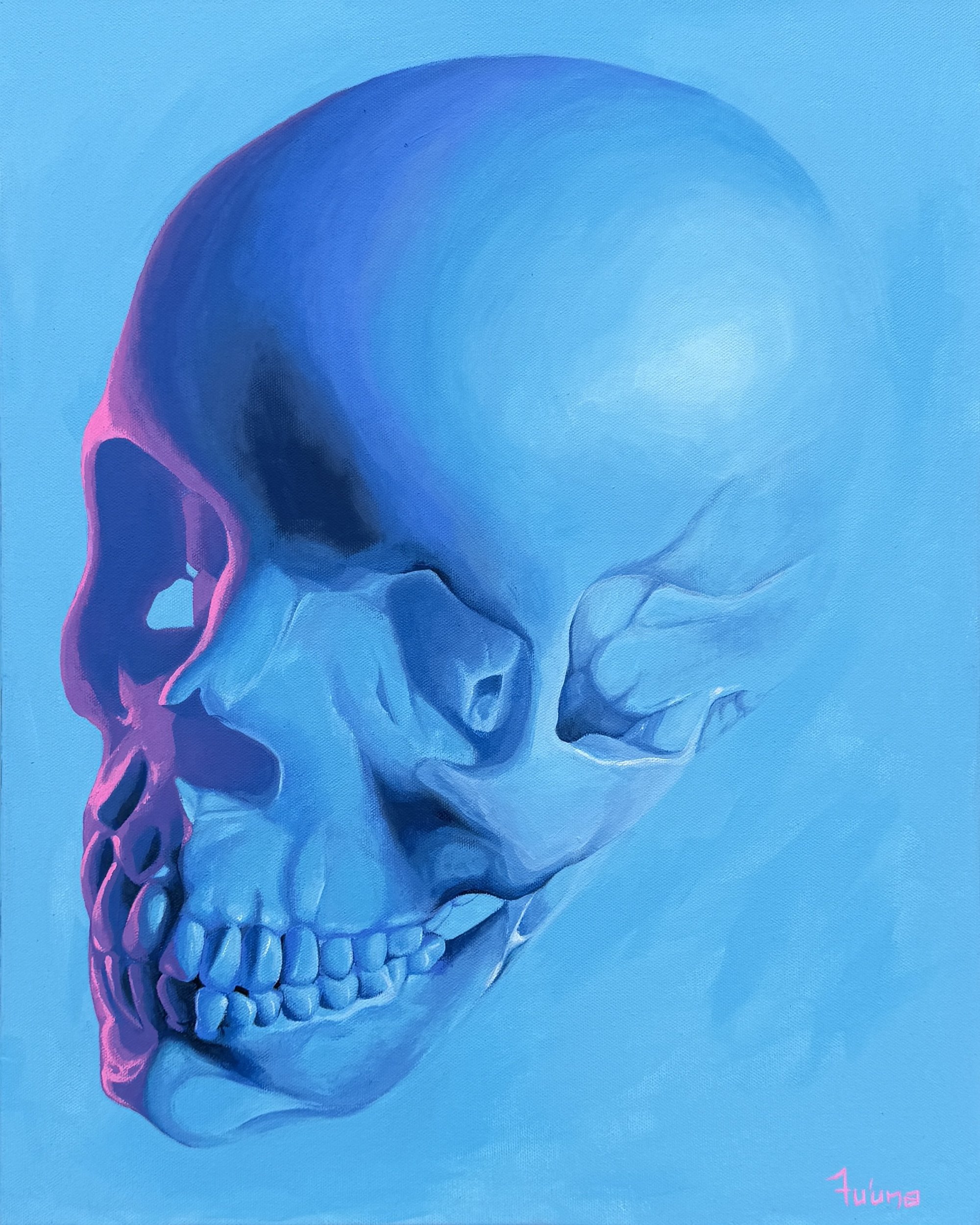 Blue Skull with Pink Highlight. 20x16, acrylic on canvas, 2026