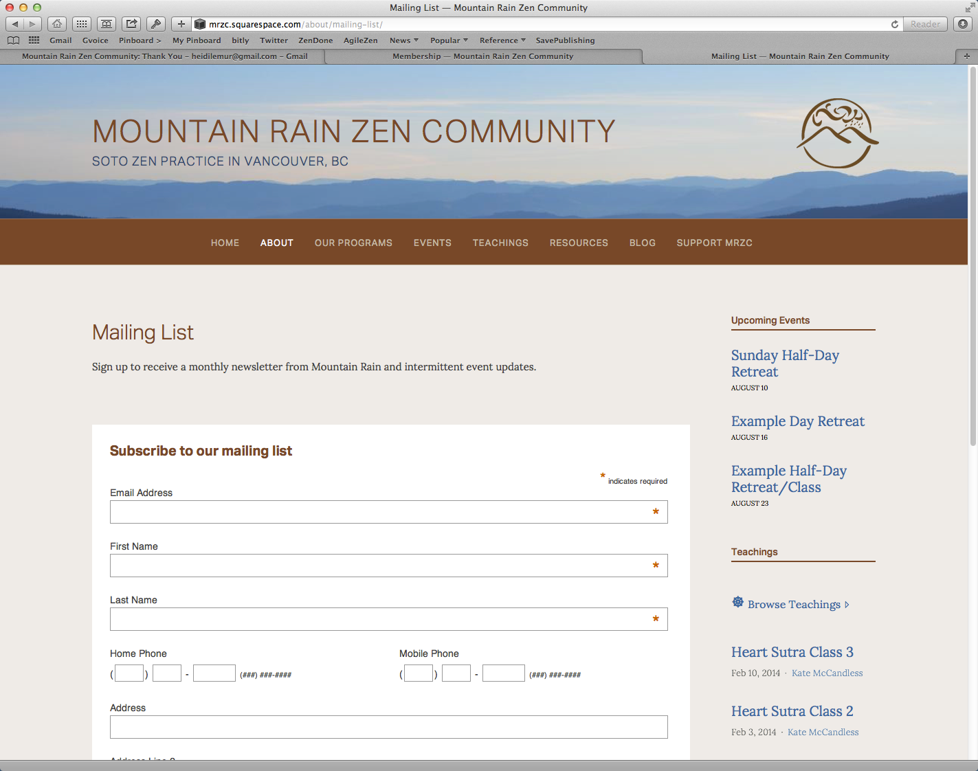 Mailing List Sign Up Form