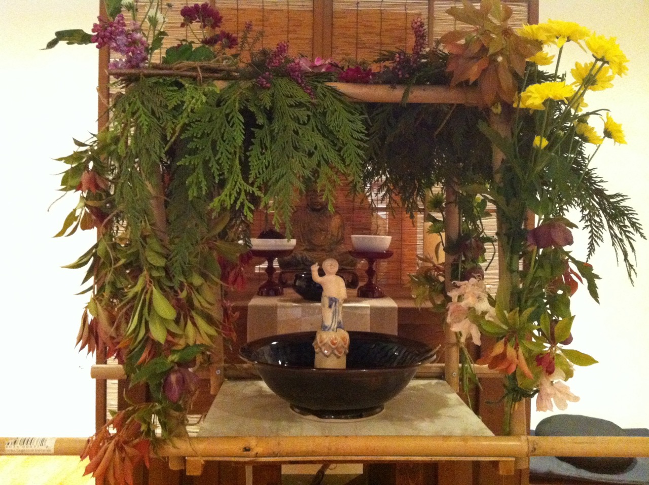 The baby Buddha in his flower pavilion