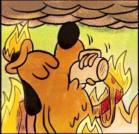 Note: arm is on fire