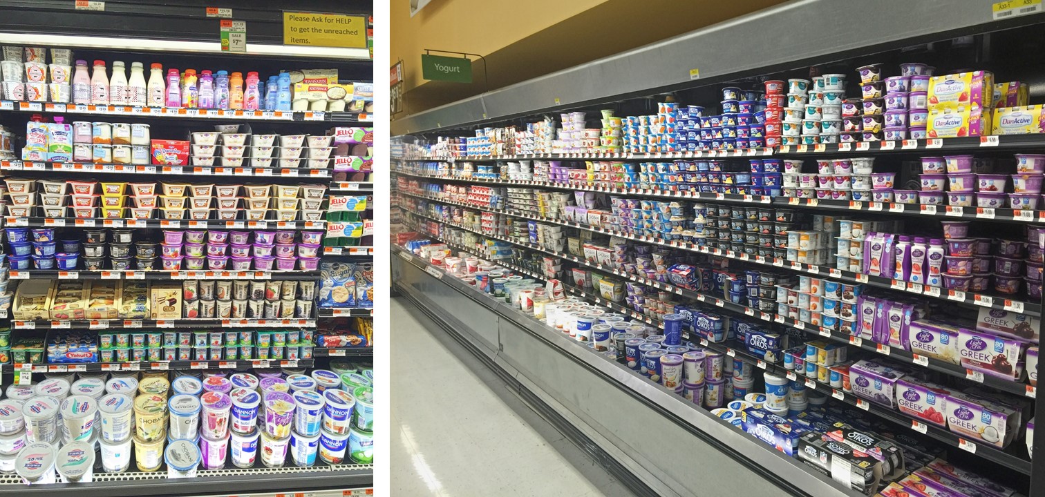 Yogurt selection at C-Town in Manhattan vs. your typical Walmart Supercenter