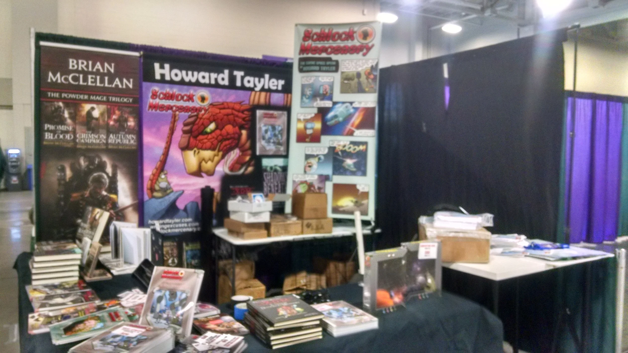 A blurry photo of the booth during set up.