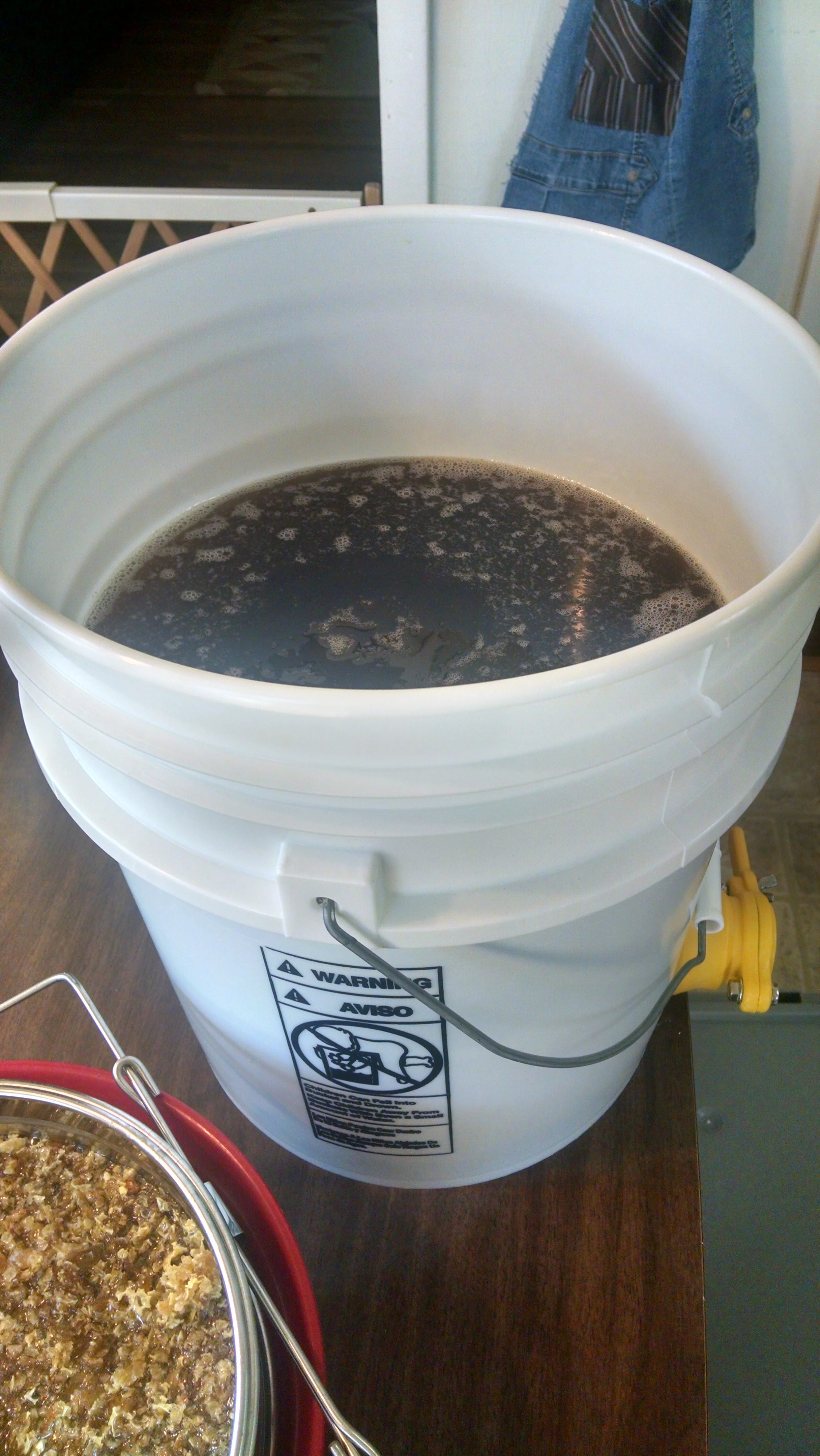 The final result after all the filtering. About three gallons (36 pounds) of gorgeous wildflower honey.