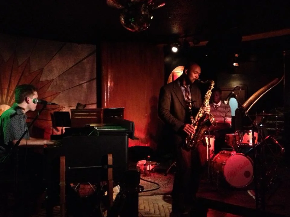 Cliff Bell's l-r me, Rafael Statin, Alex White August 2013 photo by Mark Brown