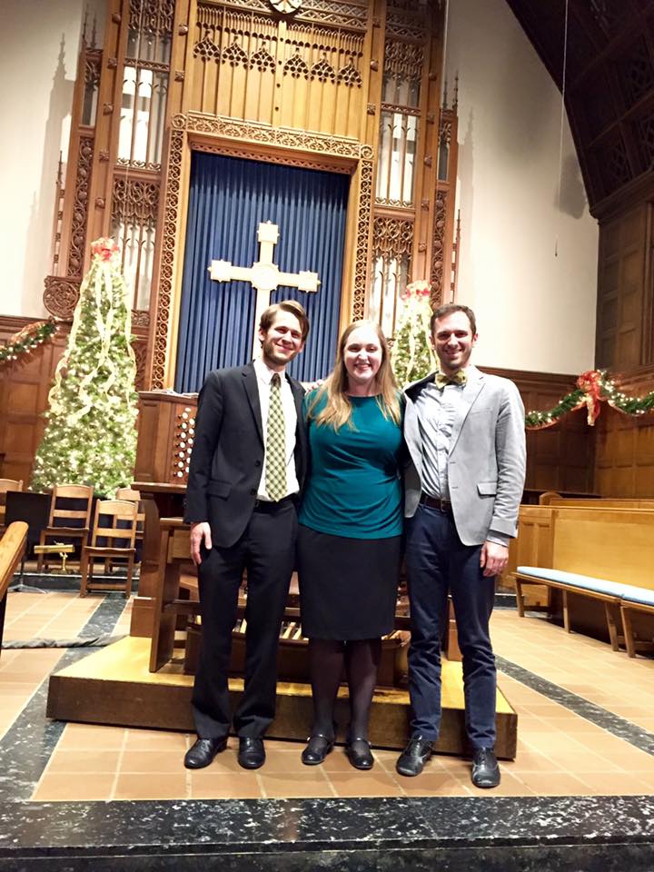 First Presbyterian Church of Ann Arbor Ann Arbor AGO Organist's Christmas l-r: me, Mary Zelinski, Joe Balistreri December 2015 photo by Colin Knapp