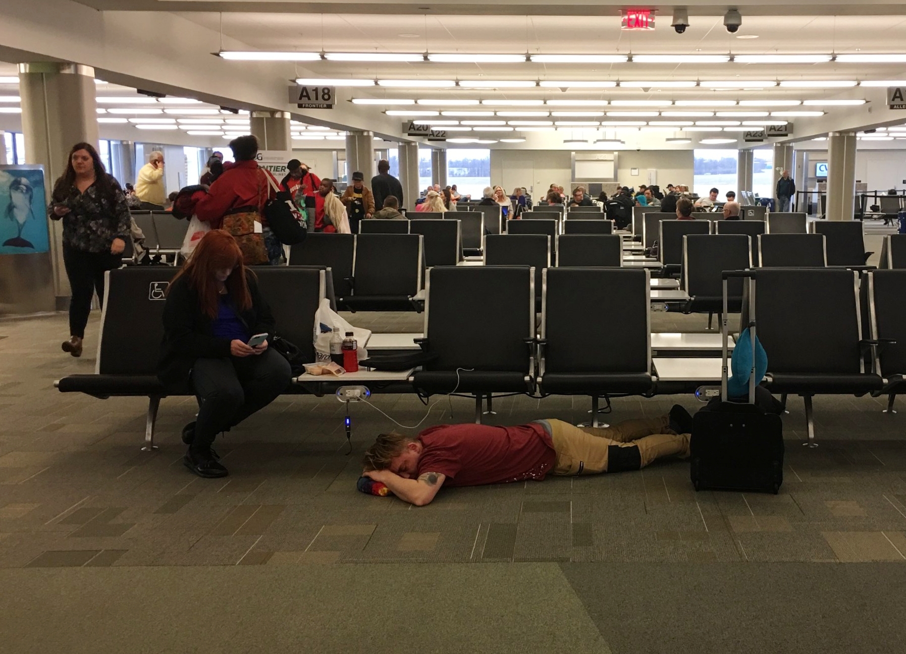 Catching some Z's on the airport floor