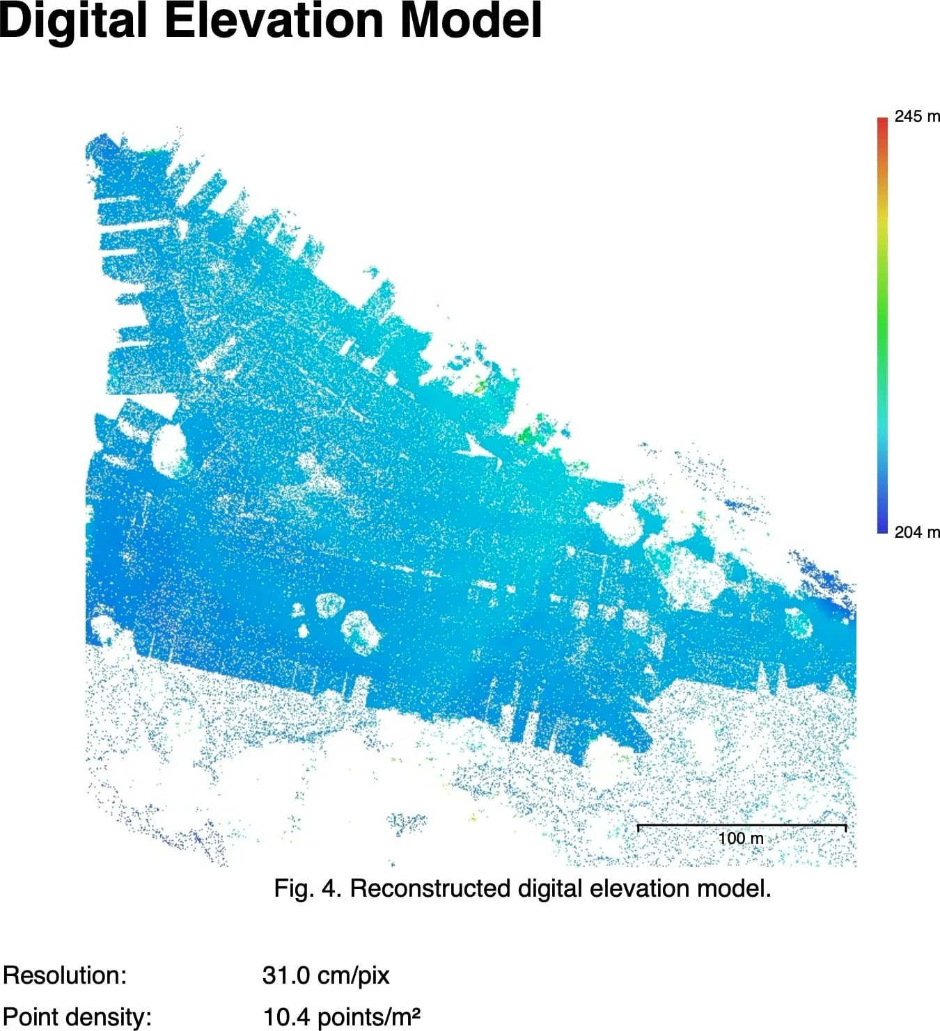 An elevation map showing with heights ranging from 204 to 245 meters.