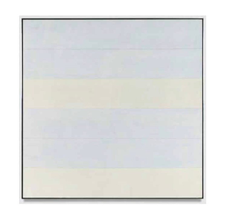 Agnes Martin, Canadian, b. 1912- 2004

Martin's minimal style subtlely appears on the canvas. Markings of straight lines travel vertically or horizontally with a sensibility of scale; its contrast appears discretely and ghost-like. The ridgelines pre