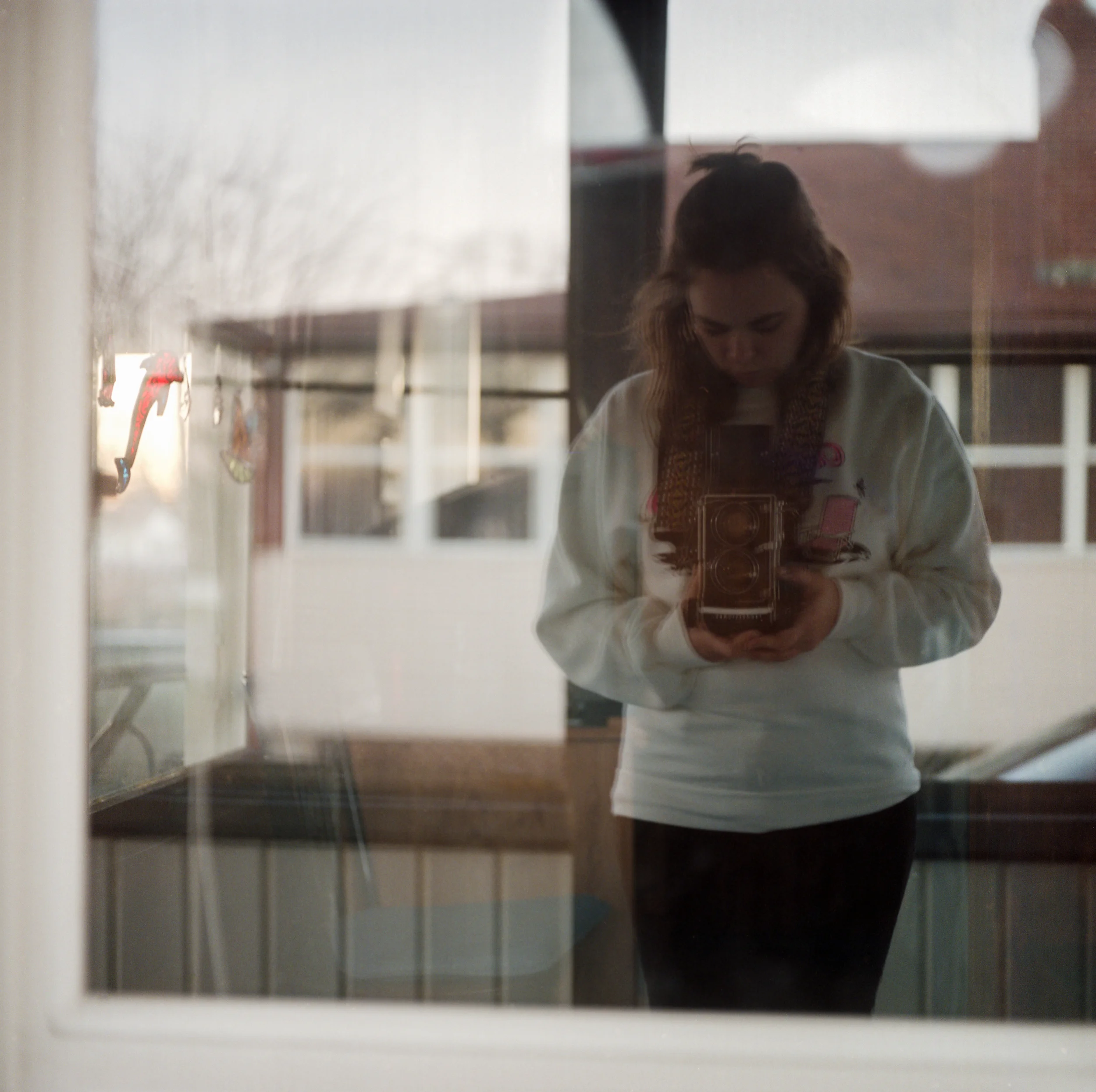 Self reflection on the porch