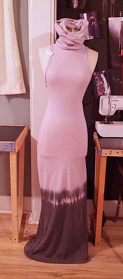 Cut & sewn by Diana Rios of THE 2050 EFFECT. Hand-dyed cotton gown with a special landscape/tree effect.
