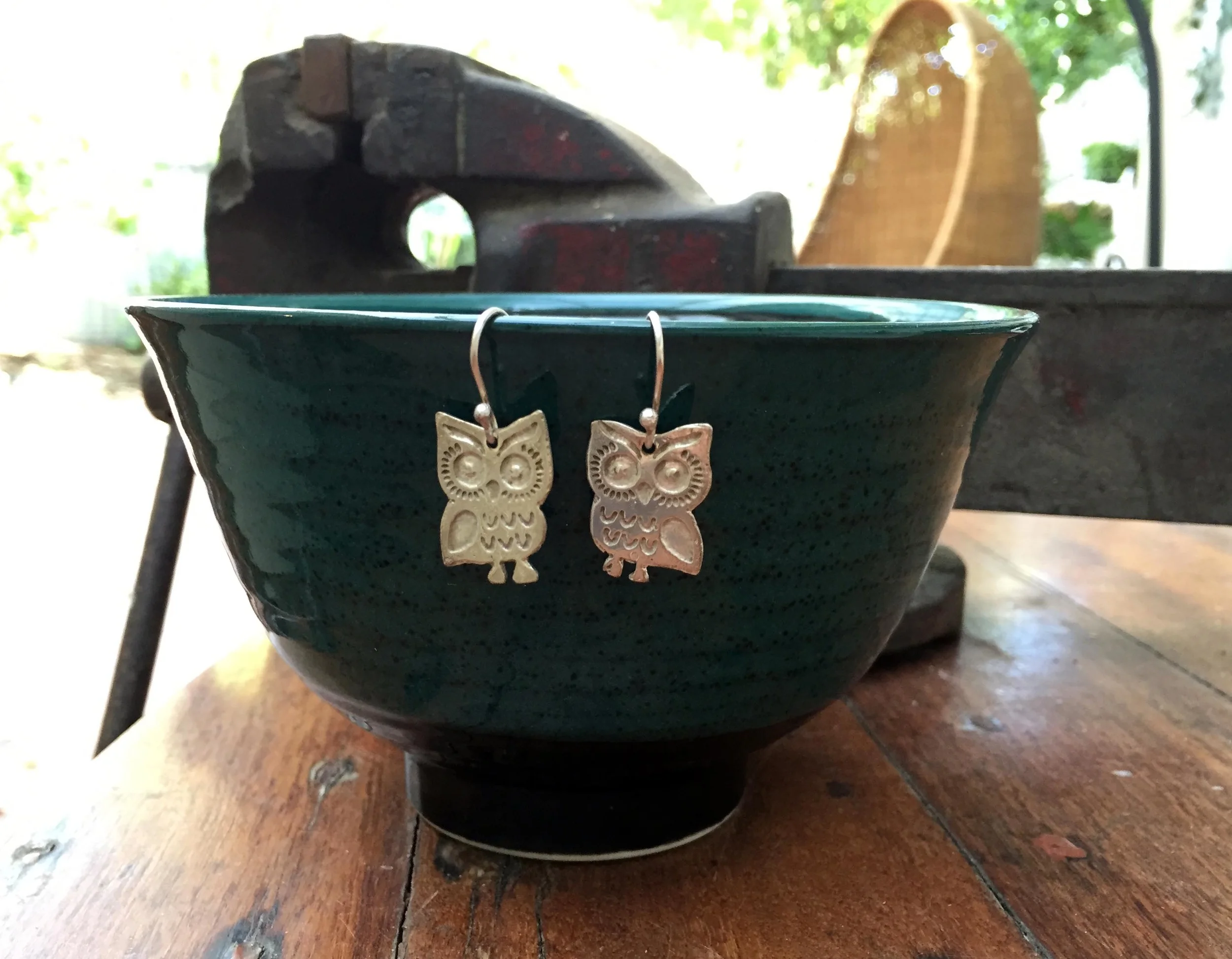 Owl earrings cute etched sterling silver 925 handmade.jpg