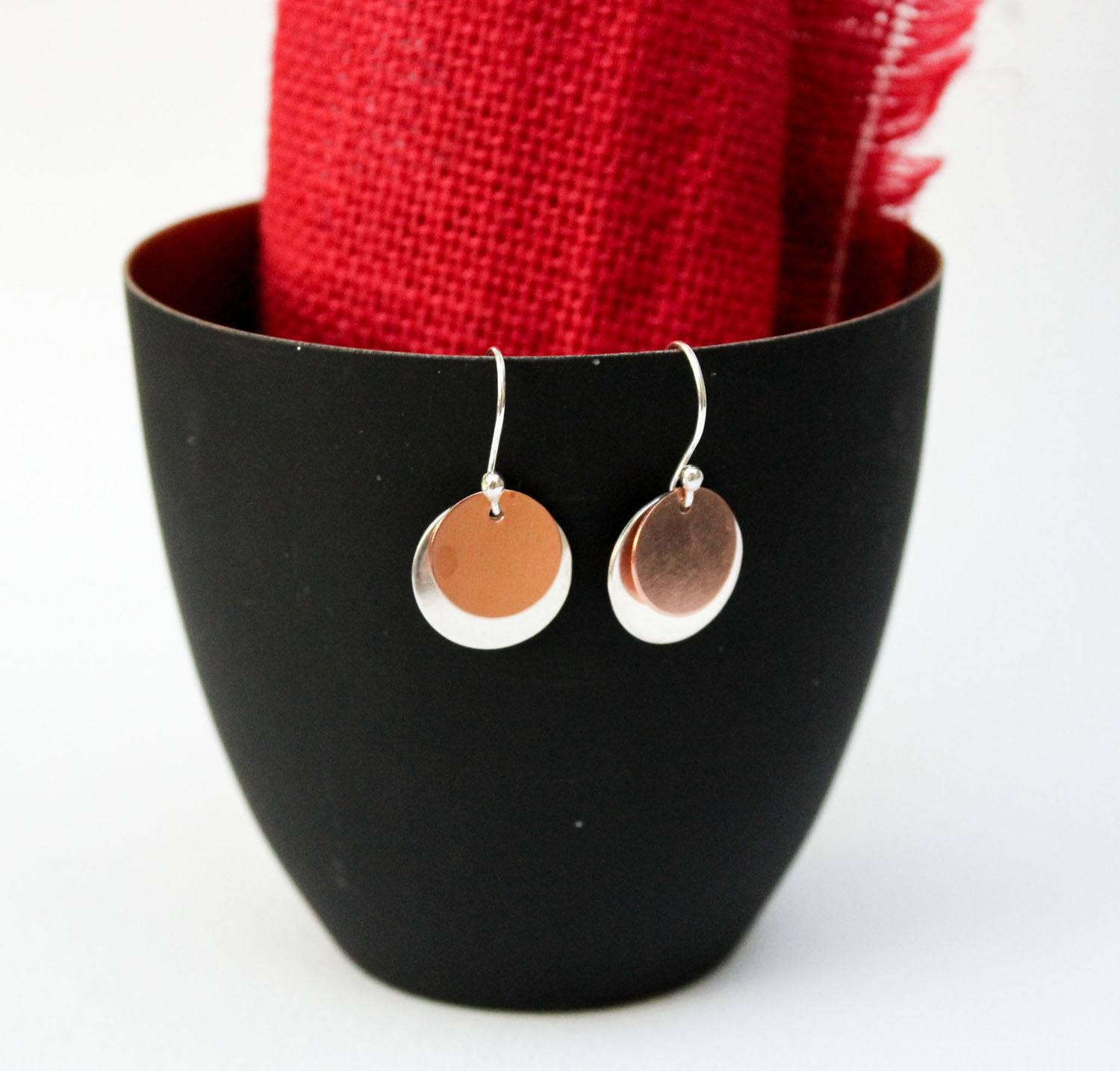 Sterling Silver And Copper Earrings