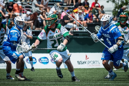 Action from Ireland v Israel at the World Lacrosse Championships