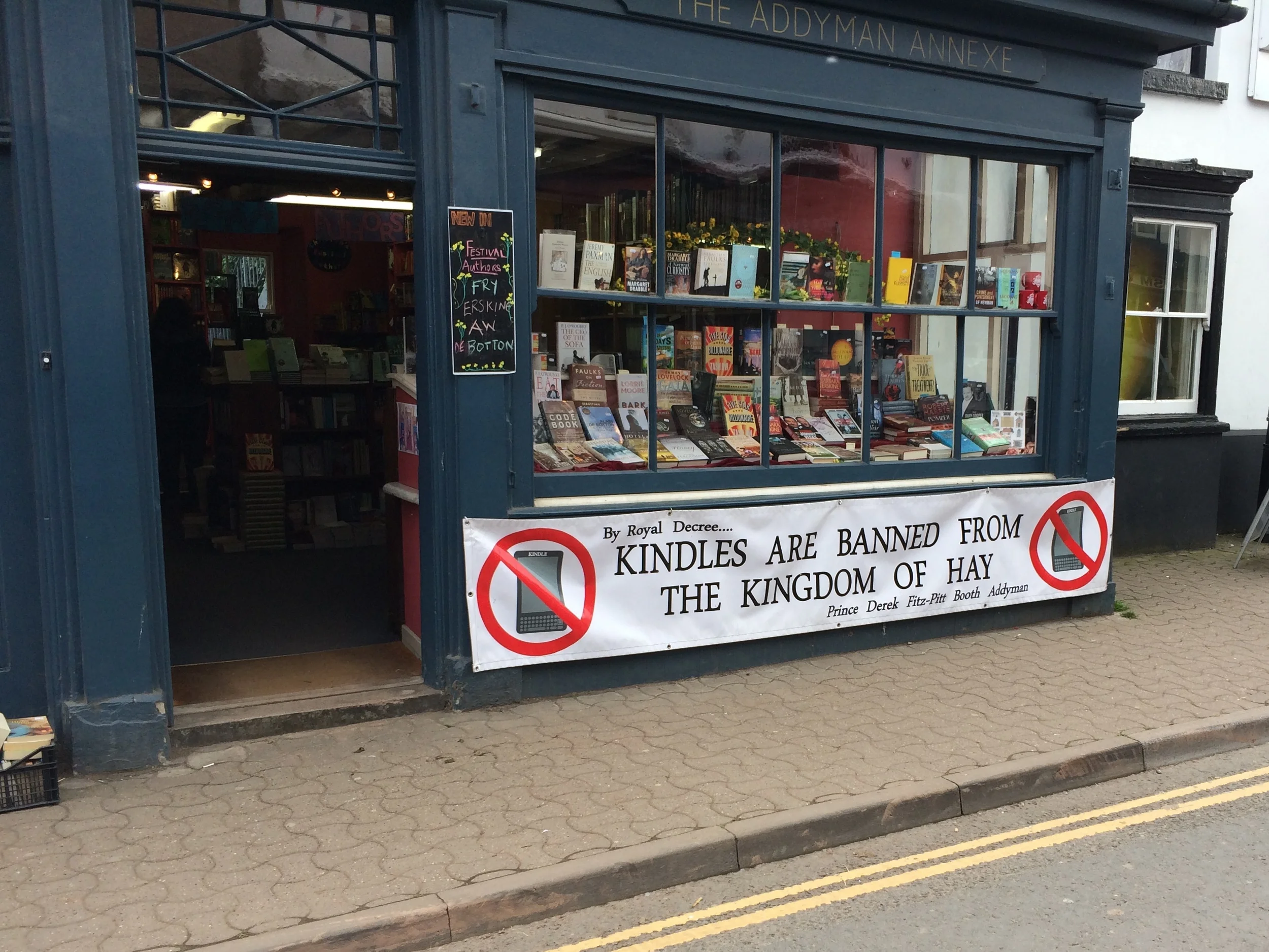 Street banner on a festival bookshop