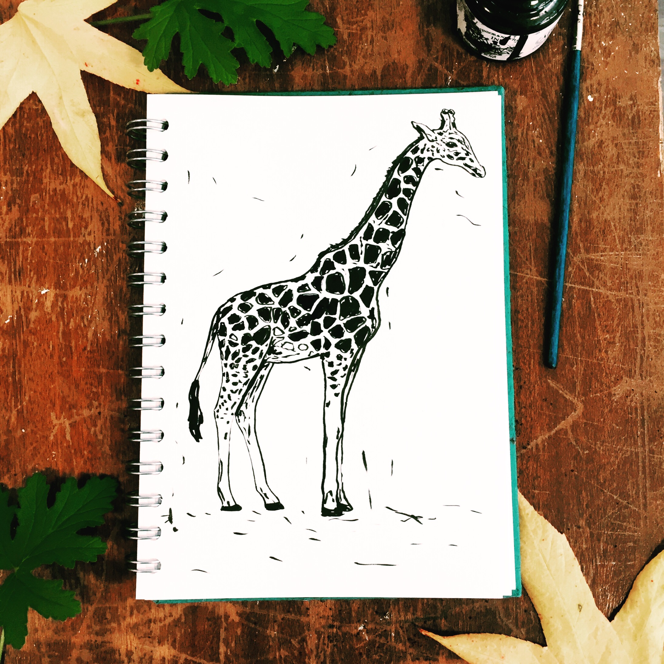 Giraffe Illustration in black ink