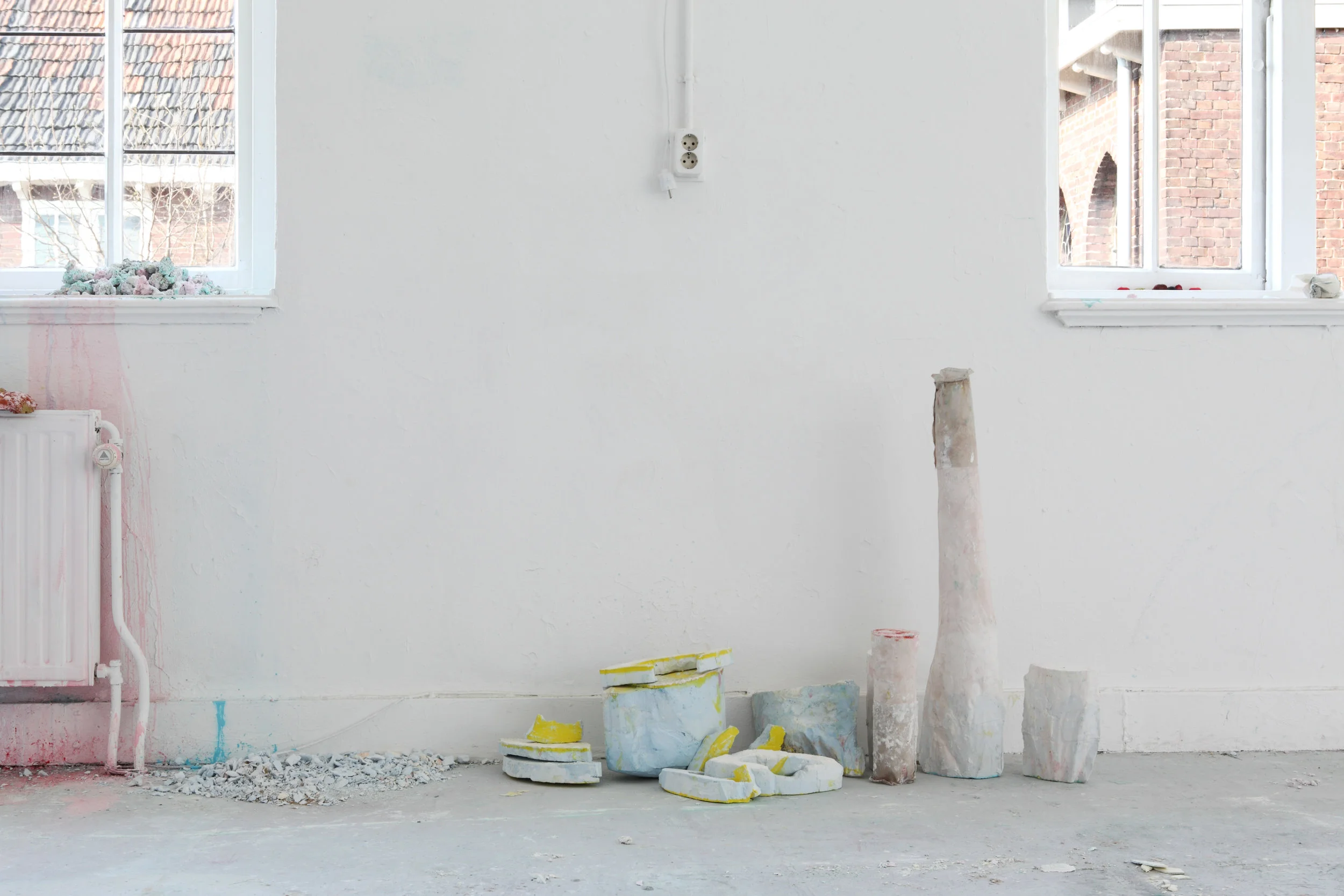 Studio View 2014: Legs and arms - Colored chalk, textile, wax, 30 - 120 cm, Maastricht, 2014